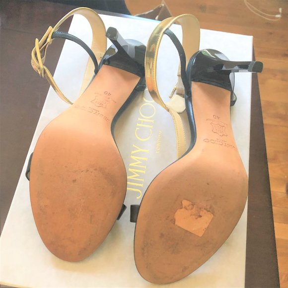 Jimmy Choo Glamorous Black Towering Stilettoes with Gold Straps Size 9.5 - Picture 7 of 8